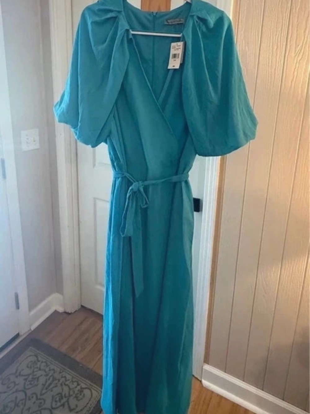 Danny & Nicole Turquoise Wrap Maxi Dress with Puff Sleeves